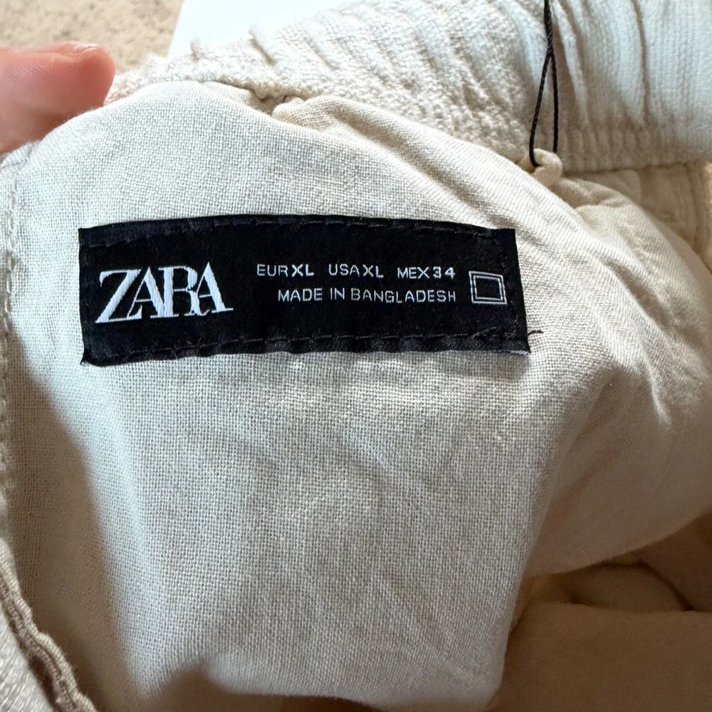 ZARA Relaxed Fit Trousers Cream Textured Drawstring Men's Size XL NWT